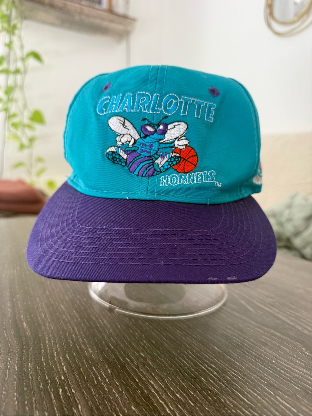 Vintage Charlotte Hornets Snapback Hat Teal Purple Orange 90s NBA Basketball